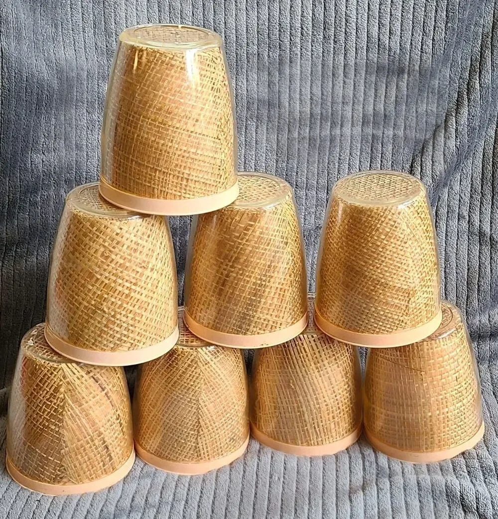 Lot of 8 vintage pink MCM Raffiaware burlap 4